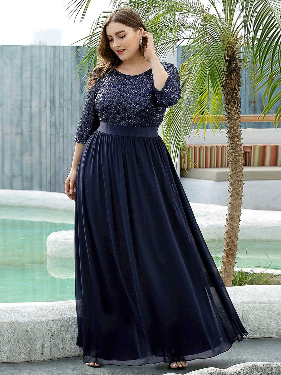 ever FLORENCE|Sequin Round Neckline Dress with Chiffon