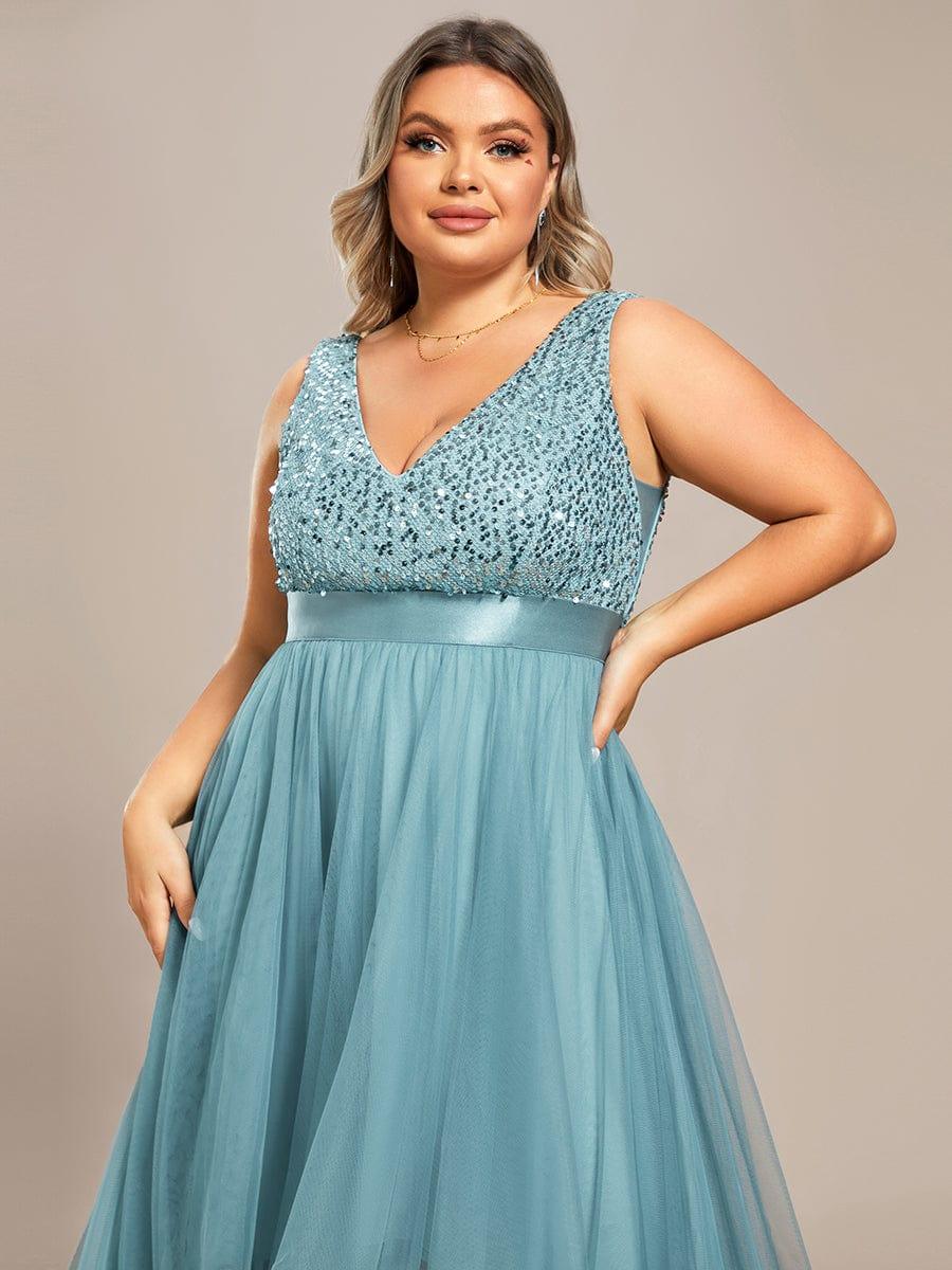 ever CALLIE|Sequin Bodice Tulle High-Low Evening Dress with Ribbon Waist