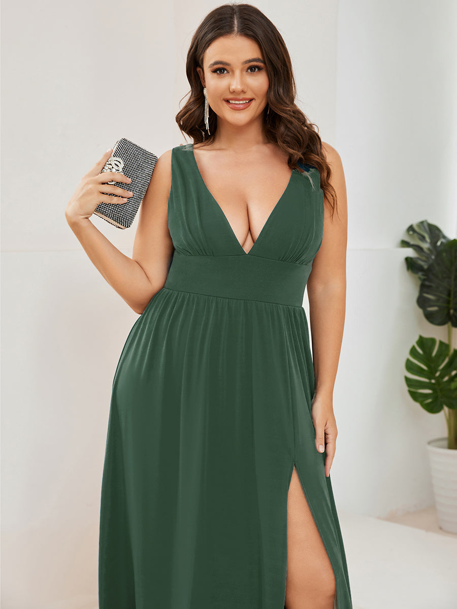 ever SORAYA|Sleeveless V-Neck Empire Waist High Slit Floor-Length Evening Dress