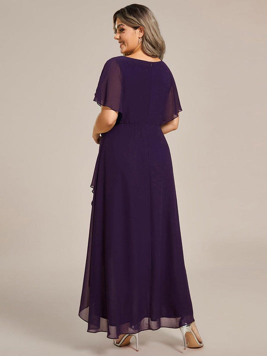 pretty LILAS|Plus Size Chiffon Midi A-Line Ruffle Sleeves Bridesmaid Dress