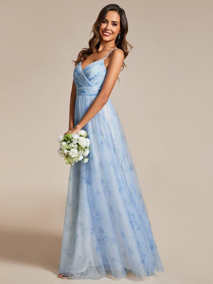 ever EMMIE|Floral Printed Empire Waist Spaghetti Strap Formal Evening Dress with V-Neck
