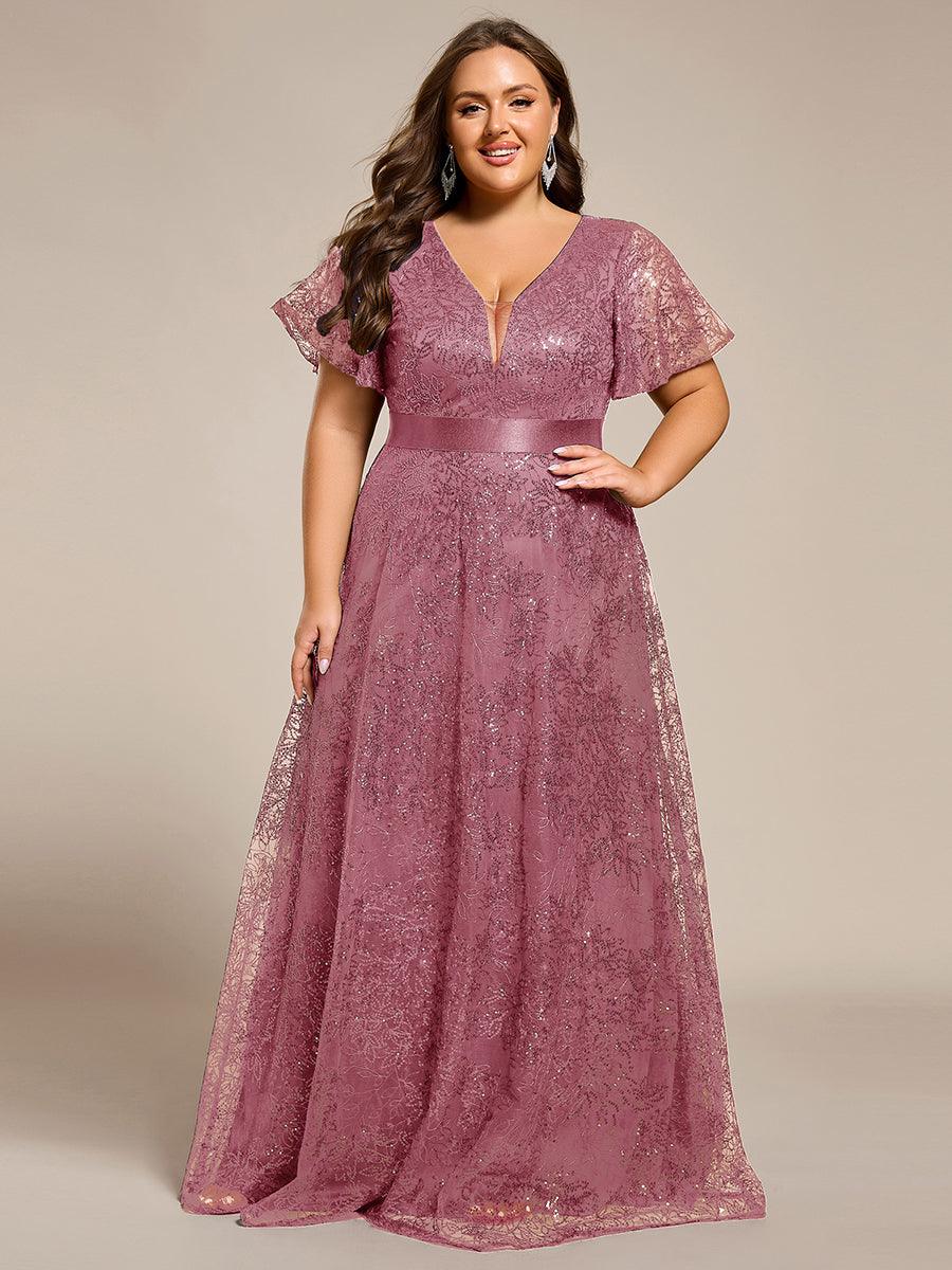ever CORY|Illusion V-neck Short Sleeve Sequin Formal Maxi Dress