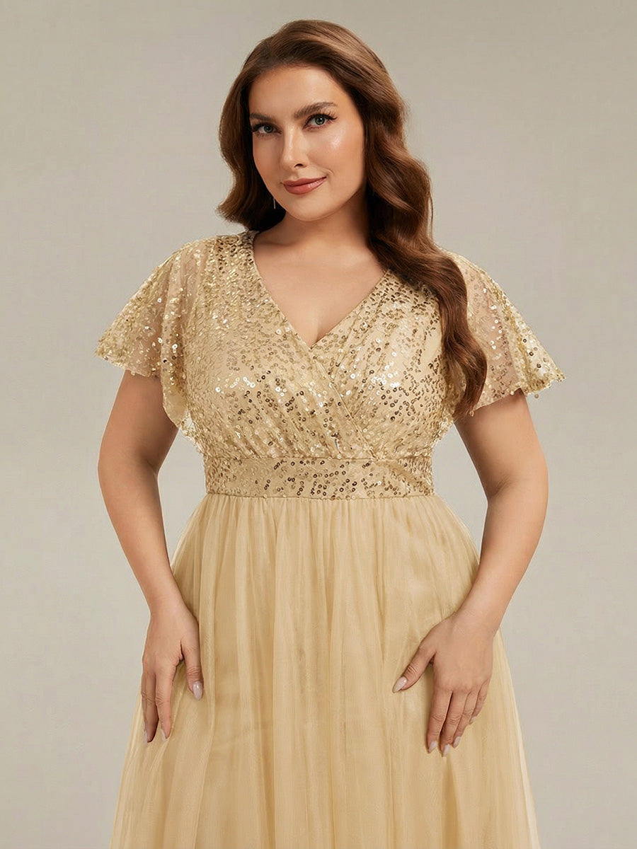 ever NAVEYA|Sparkly Sequin A-Line V-Neck Tulle Formal Evening Dress