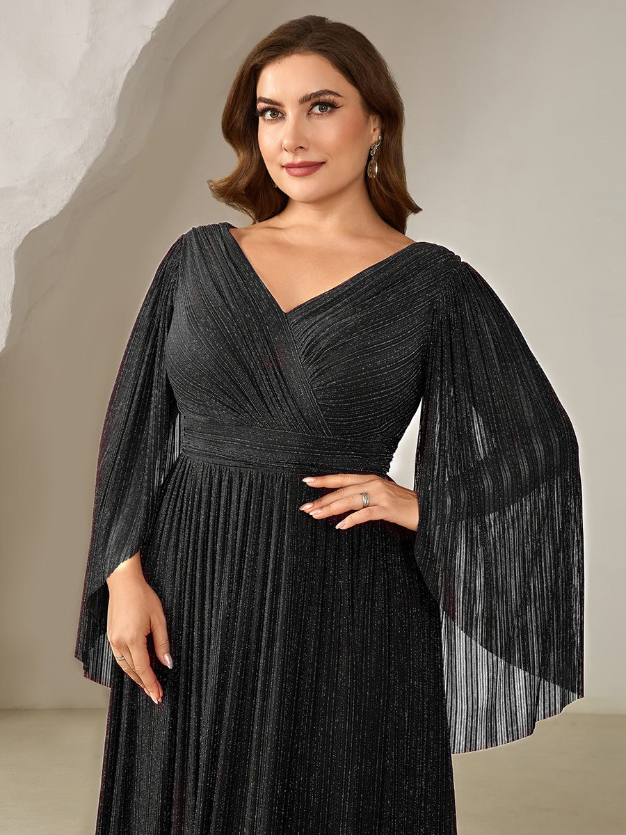 pretty ISLA | Plus Size Glittery Empire Waist Batwing Sleeve Mother of the Bride Dress