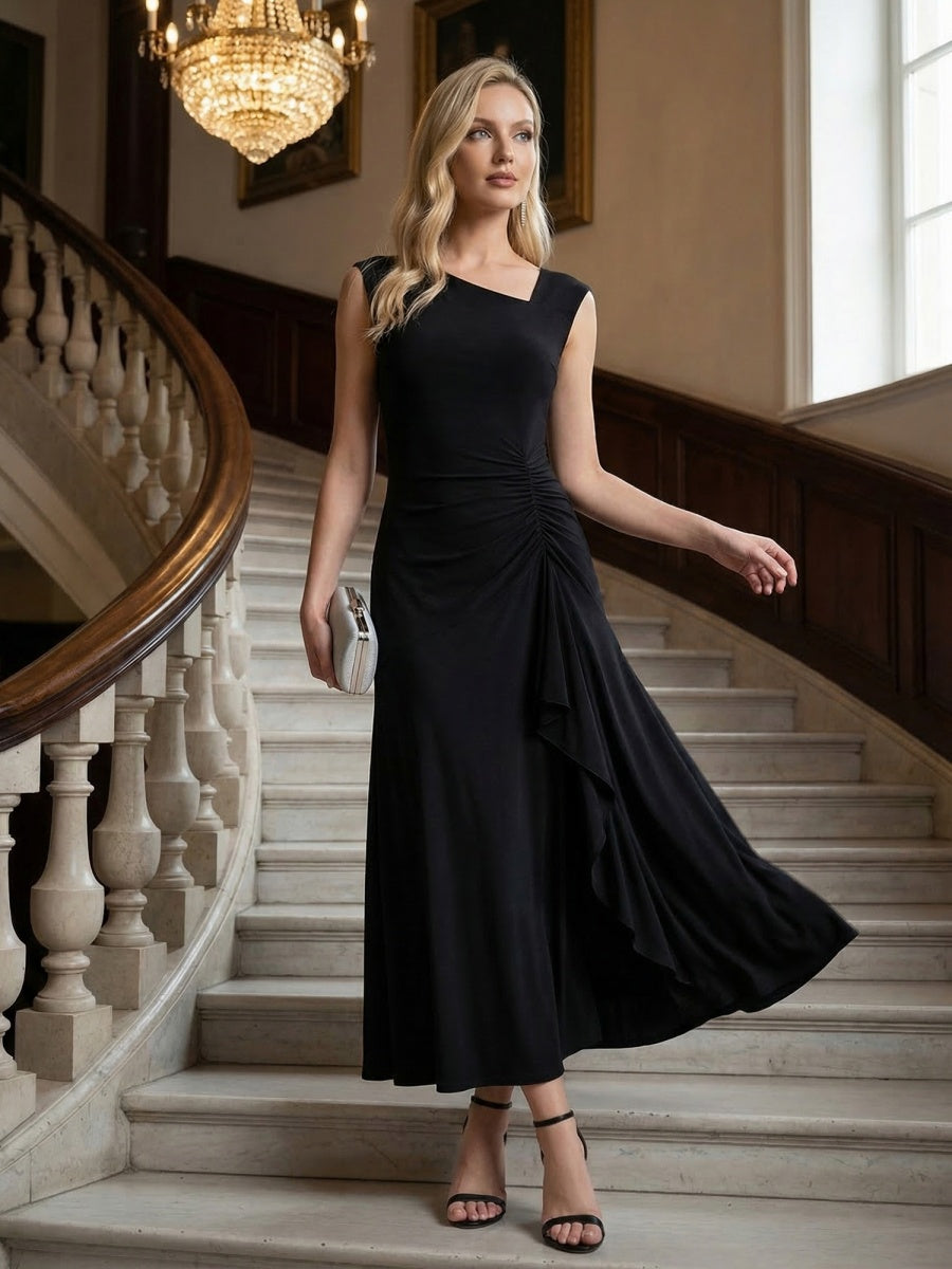ever NORA|Ruffled Knit Cap Sleeve High Stretch Evening Dress