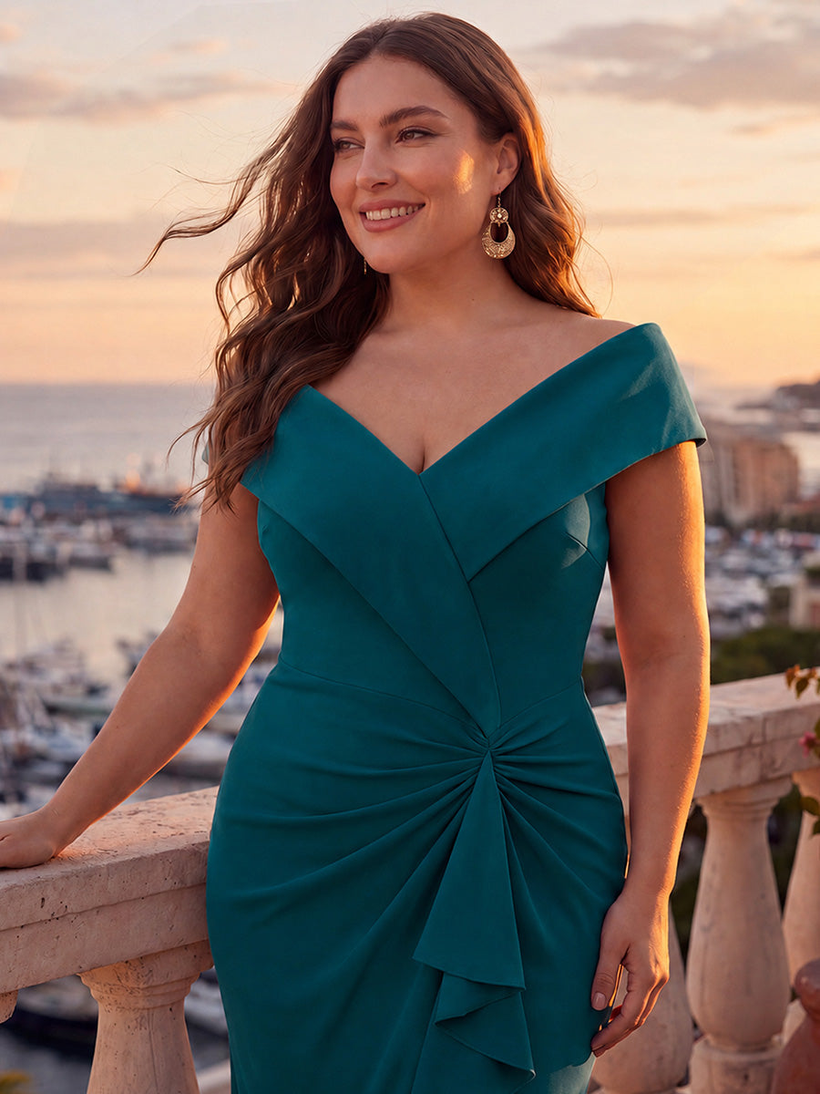 Plus Size Slit Crepe Evening Dress