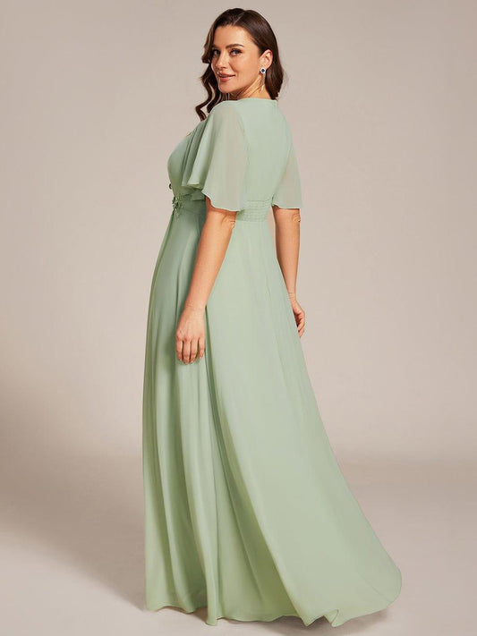 pretty ASPYN|Plus Size Pleated Waist Applique Maxi Bridesmaid Dress