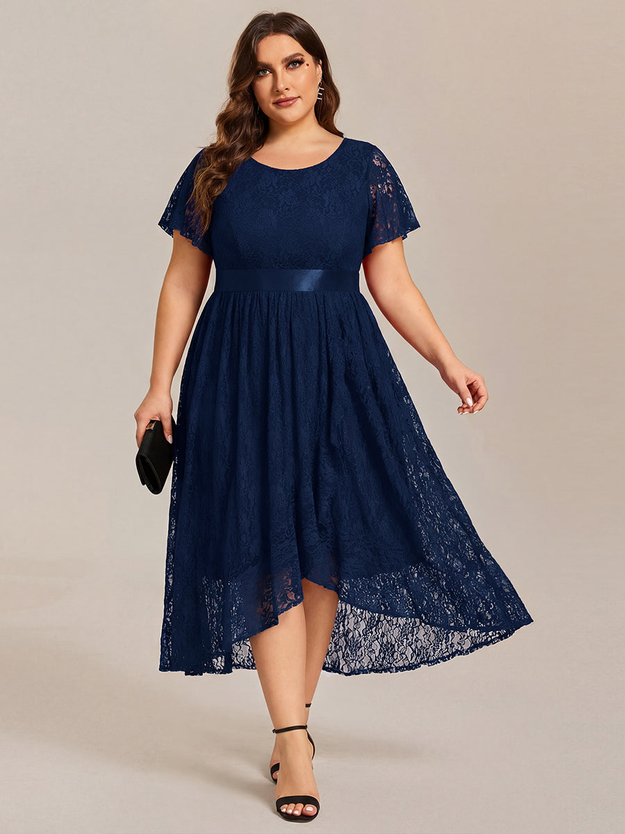 ever SEVYN|Short Sleeve Ruffled Empire Waist Lace Midi Formal Dress