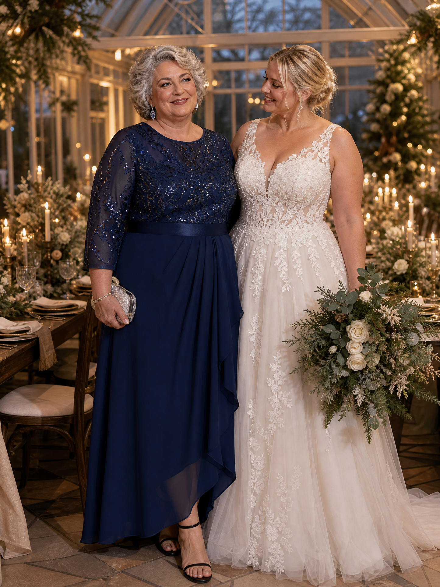 Plus Size See-through Sequins Evening Dress