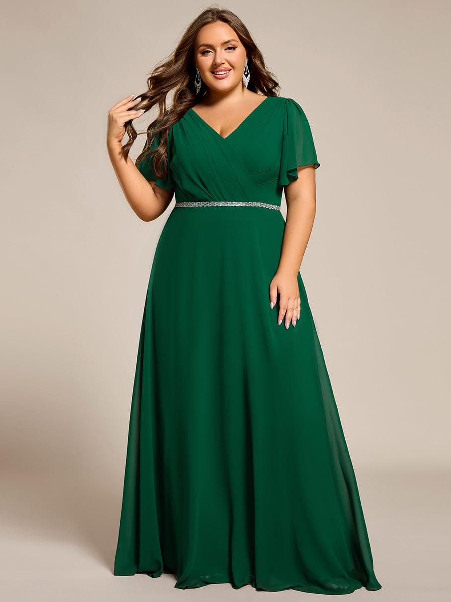 pretty LAYLAH|Plus Size Pleated A-Line Shiny Belt Chiffon Formal Evening Dress