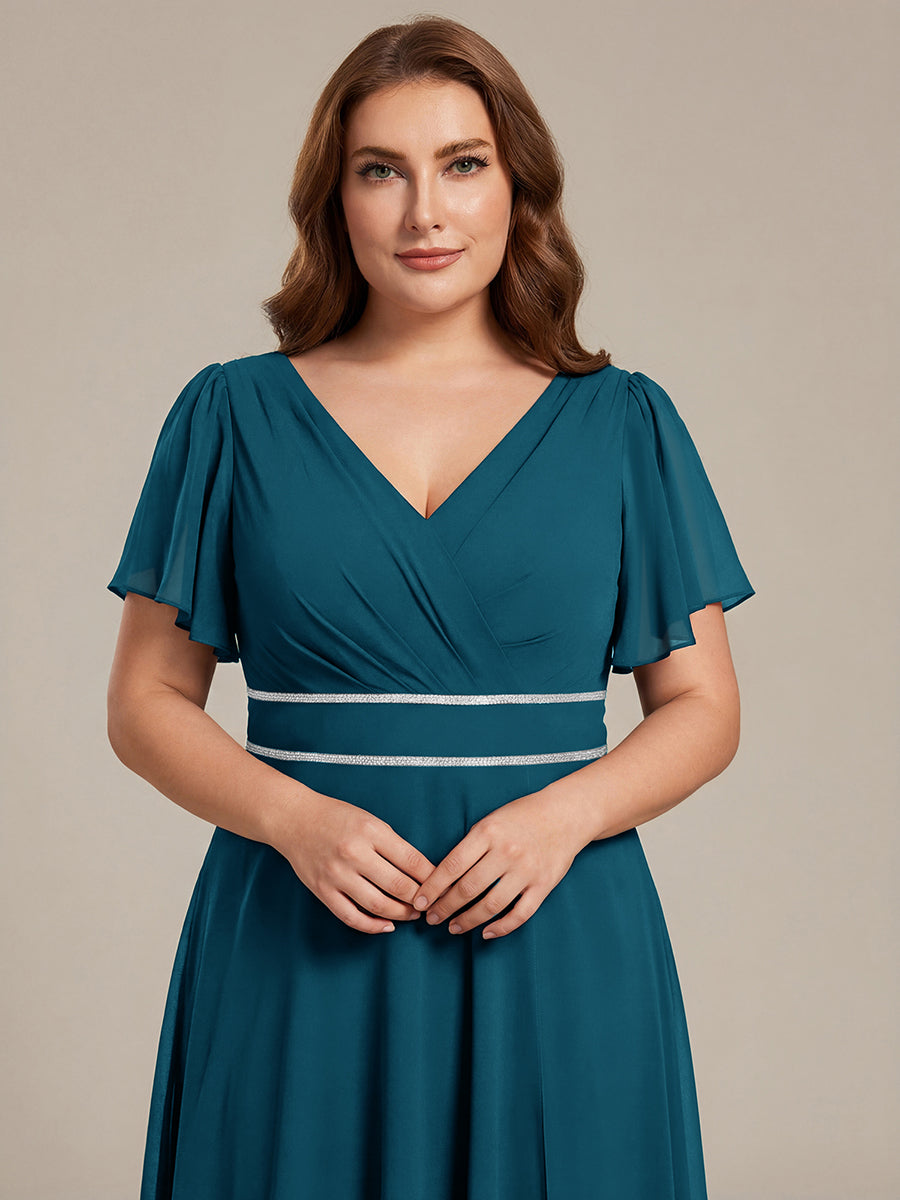 ever DAKOTA|Double V-Neck Waist Trimmed Chiffon Formal Evening Dress