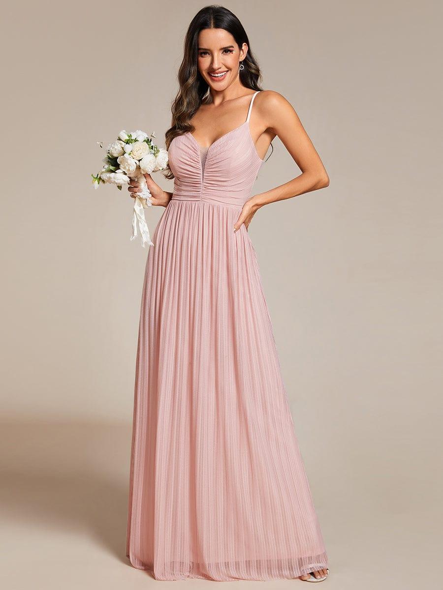 High-Waisted Glittering Spaghetti Straps Bridesmaid Dress with Pleated