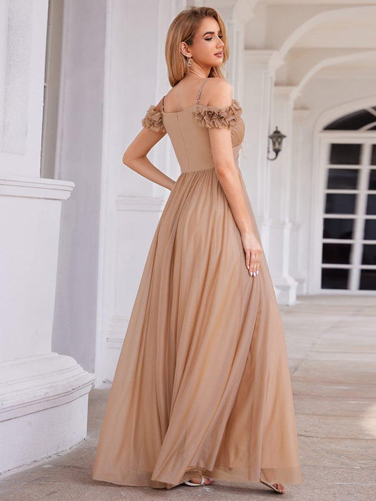 ever AYLANI|Sparkling V-Neck Floral Cold-Shoulder Evening Dress with Pleated