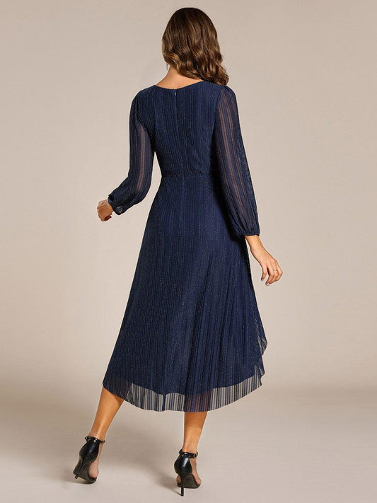 ever BRISTOL|Glitter Long Sleeve V-Neck A-Line Midi Wedding Guest Dress