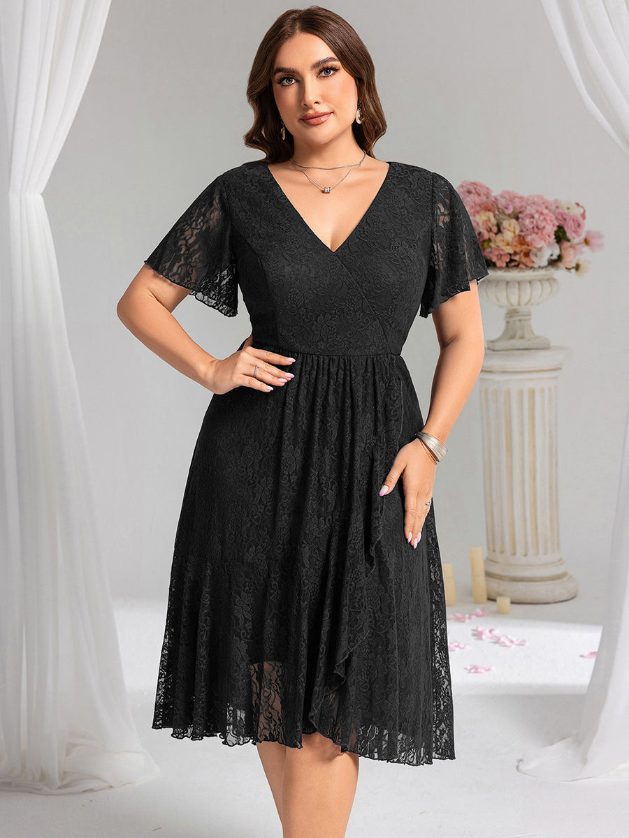 ever PALOMA|Ruffled Sleeves Lace A-Line Formal Evening Dress
