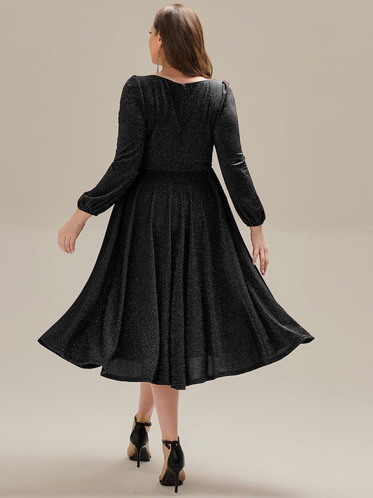 pretty GREER|Plus Size With Pocket Glitter Midi Wedding Guest Dress