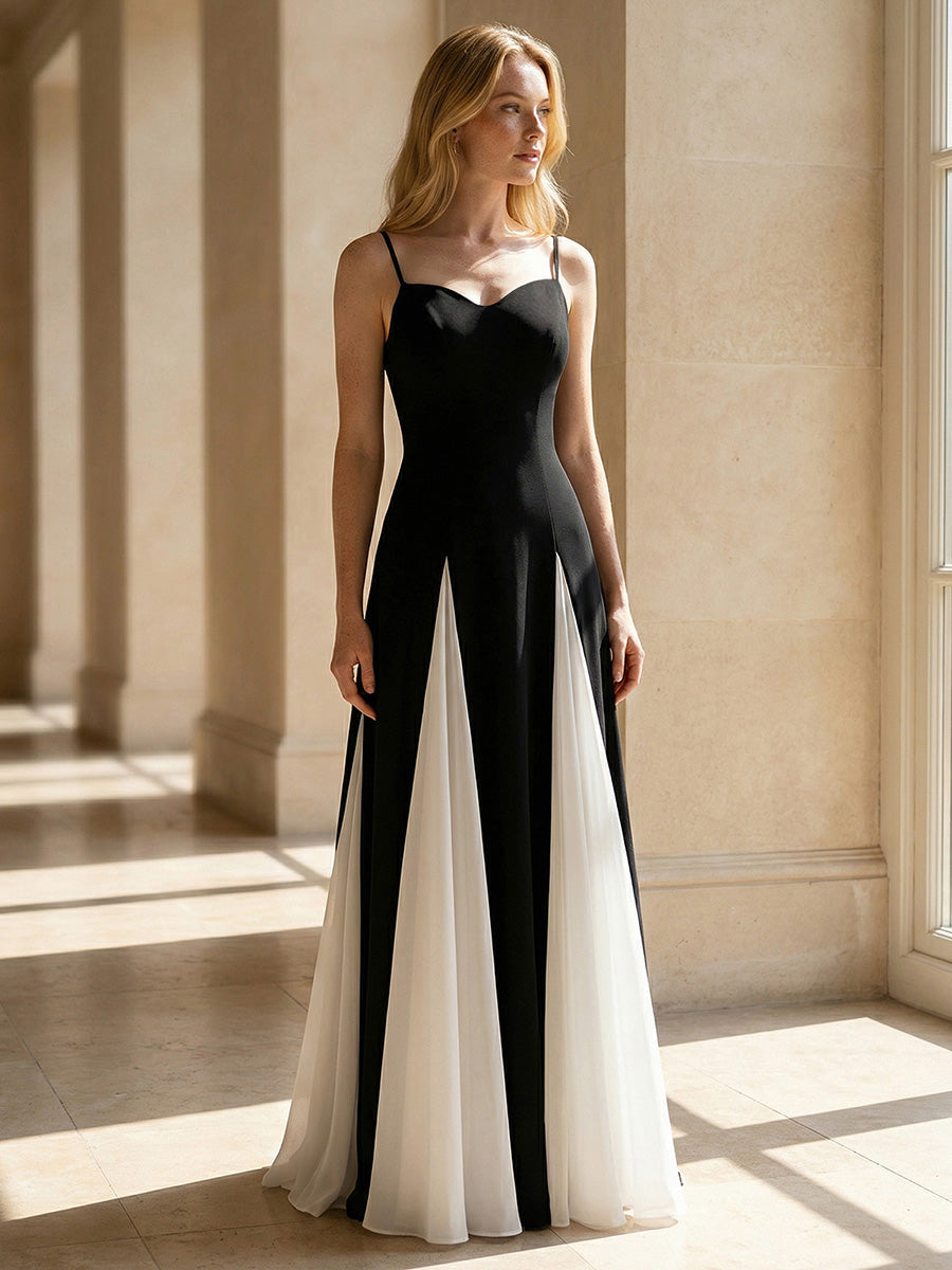 ever IVOIRE|Stretch Bodice Spaghetti Strap Maxi Dress for Black Tie Formal Dress