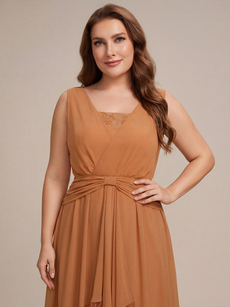 Plus Size Chiffon Ribbon Sleeveless Wedding Guest Dress