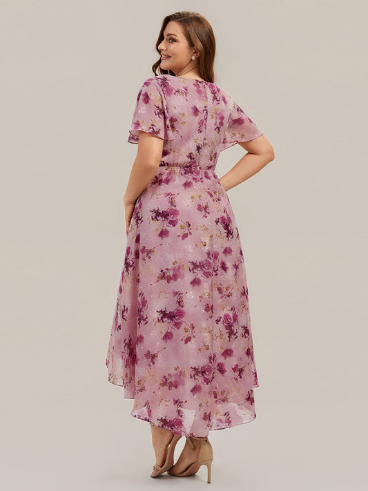 Plus Size Printed Chiffon Wedding Guest Dress