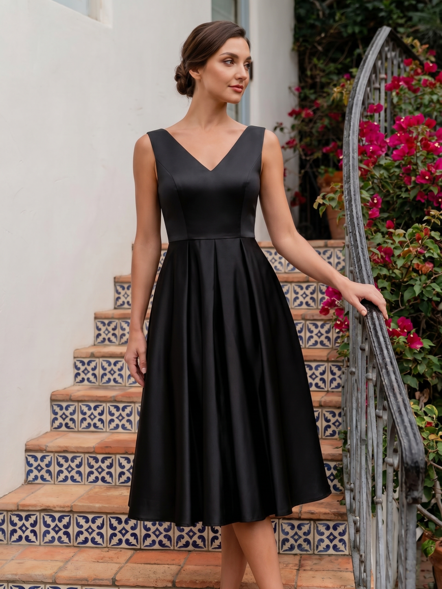 Pleated Satin Sleeveless Wedding Guest Dress