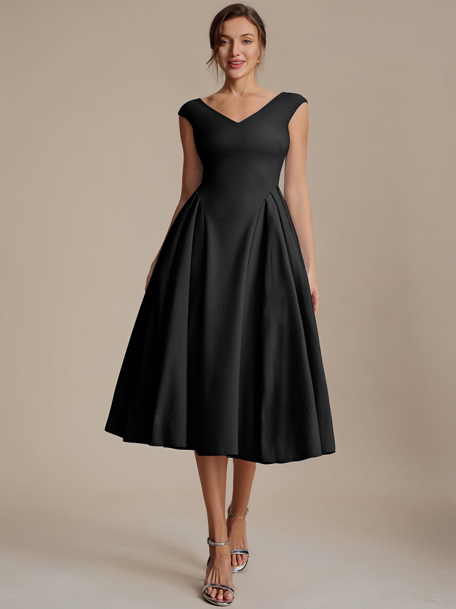 Pleating Crepe Cap Sleeve Wedding Guest Dress