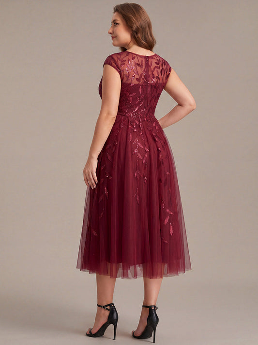 Plus Size See-through Sequin Wedding Guest Dress