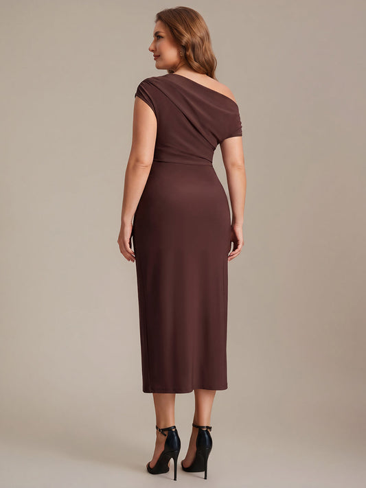 Plus Size One-Shoulder Knit Wedding Guest Dress
