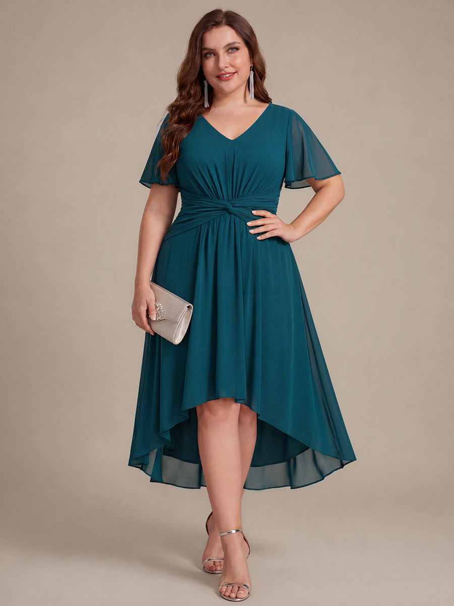 Knot Detail Chiffon Ruffle Sleeve Wedding Guest Dress