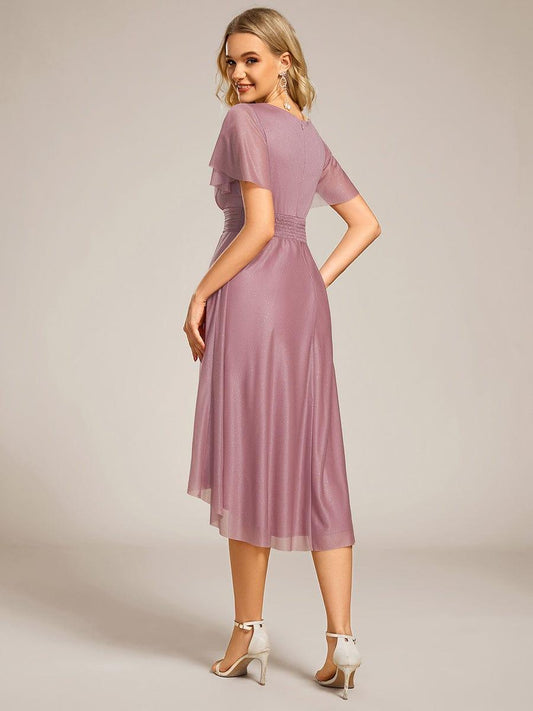 ever CLARYN|Glitter Short Sleeves Round Neck Midi Formal Dress