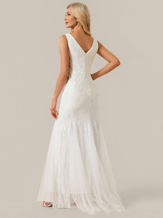 Patchwork Sequin Sleeveless Wedding Dress