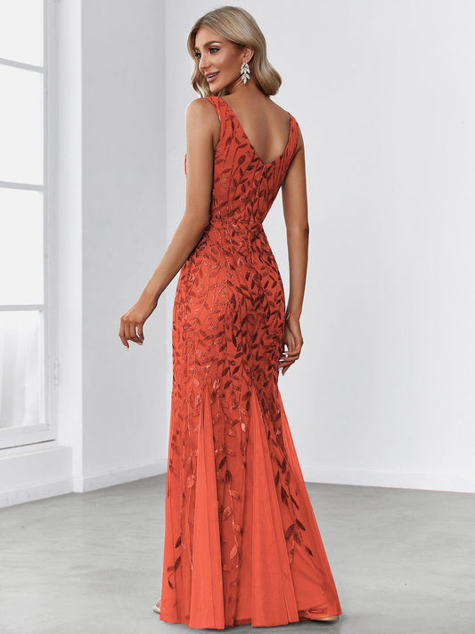 ever ORIEL|Leaf Sequin V-Neck Sleeveless Bridesmaid Dress with Tulle Hem