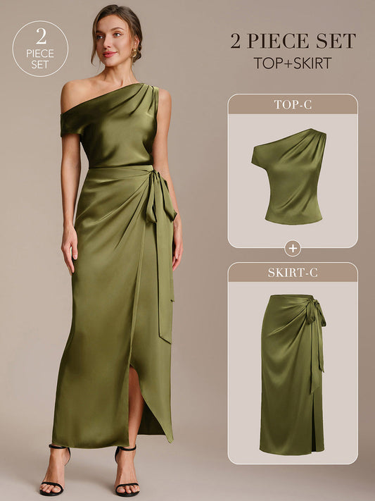 Satin Off-the-shoulder Sleeve Off The Shoulder Tops