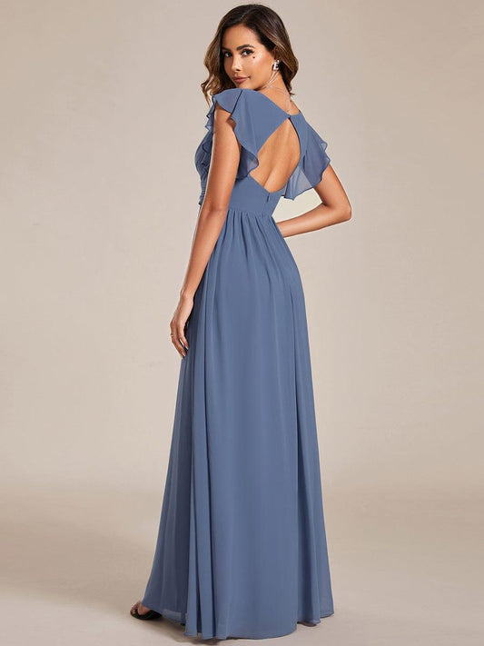 ever LILYANA|Back Cutout A-Line Pleated Ruffles Sleeve Chiffon Bridesmaid Dress
