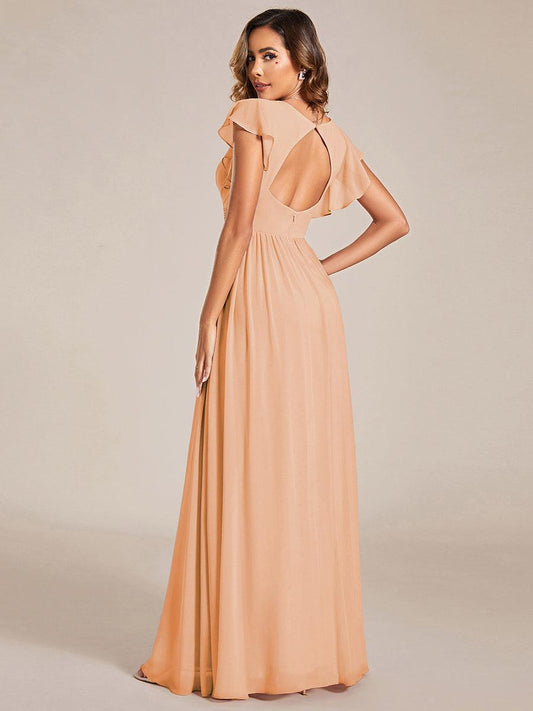 ever LILYANA|Ruffles Sleeve Back Cutout A-Line Maxi Chiffon Bridesmaid Dress