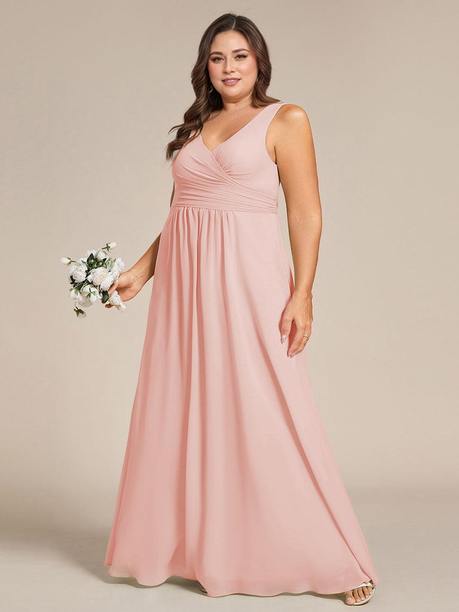ever SAUYER|Strapless Pleated V-Neck A-Line Maxi Chiffon Bridesmaid Dress