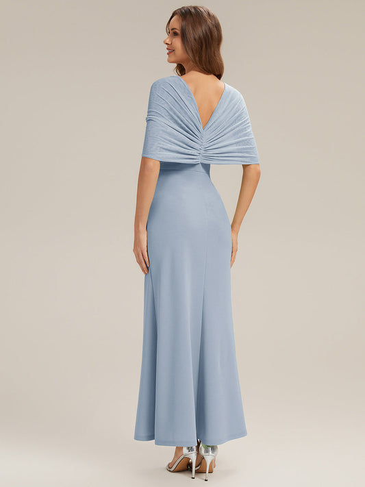 Bow Detail Knit Drop Shoulder Sleeve Bridesmaid Dress