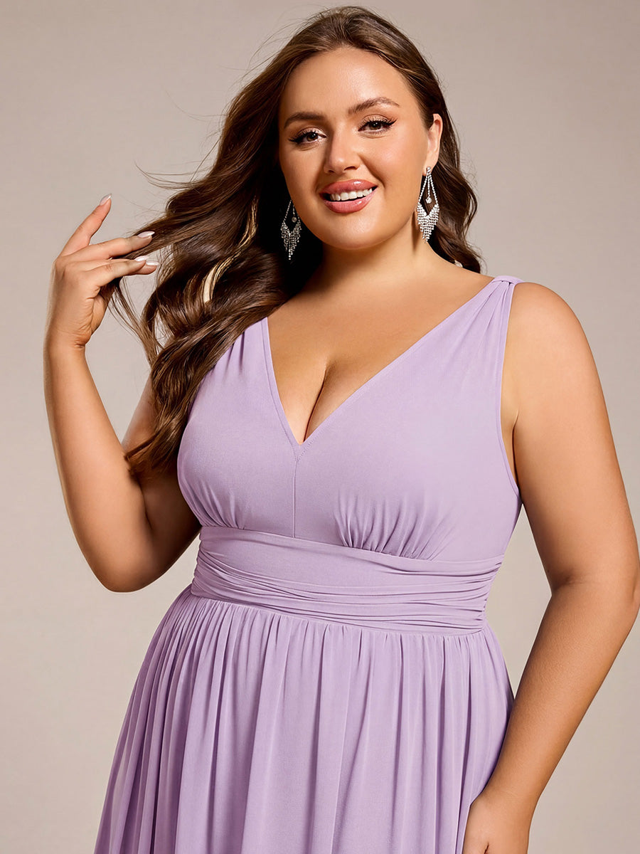 pretty HUSH|Plus Size Sleeveless V-Neck Chiffon Semi Bridesmaid Dress
