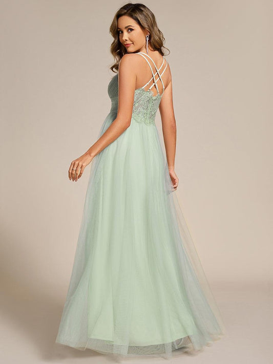 ever JAYCEE|Chic Lace Sheer Back and Cross Straps V-Neck Sleeveless Bridesmaid Dress