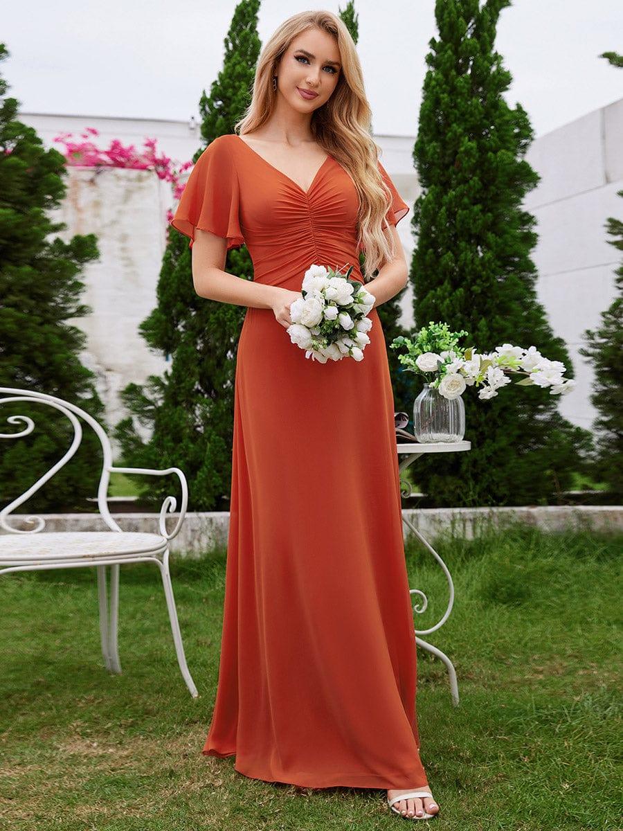 ever ELIOTTE|Ruffled Sleeves and V-Neck Pleated A-Line Chiffon Bridesmaid Dress