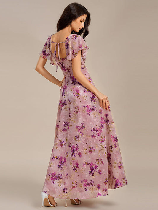 pretty WISTERIA|Plus Size Floral Print Side Split Wedding Guest Dress