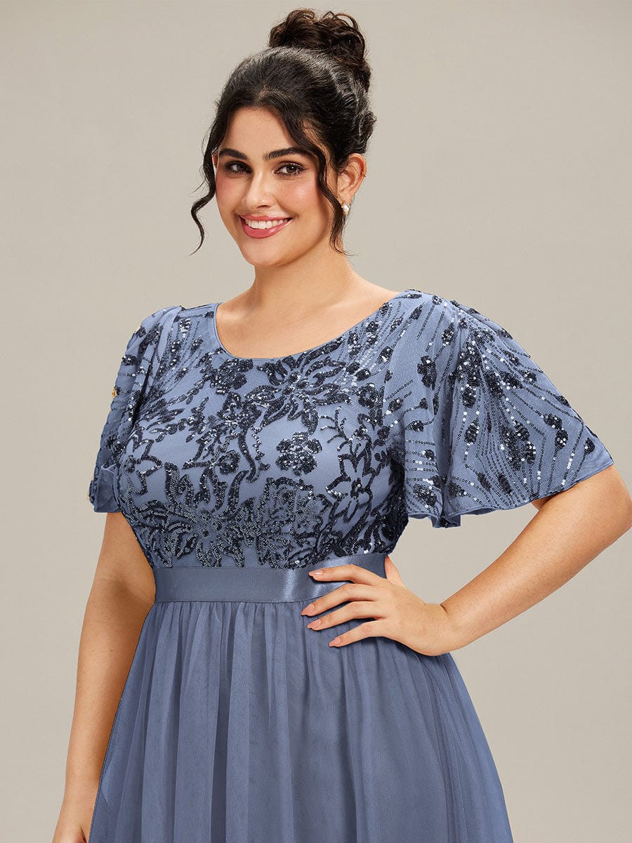 ever COOPER|Plus Size Round Neck Sequin Ruffle Sleeve Dress