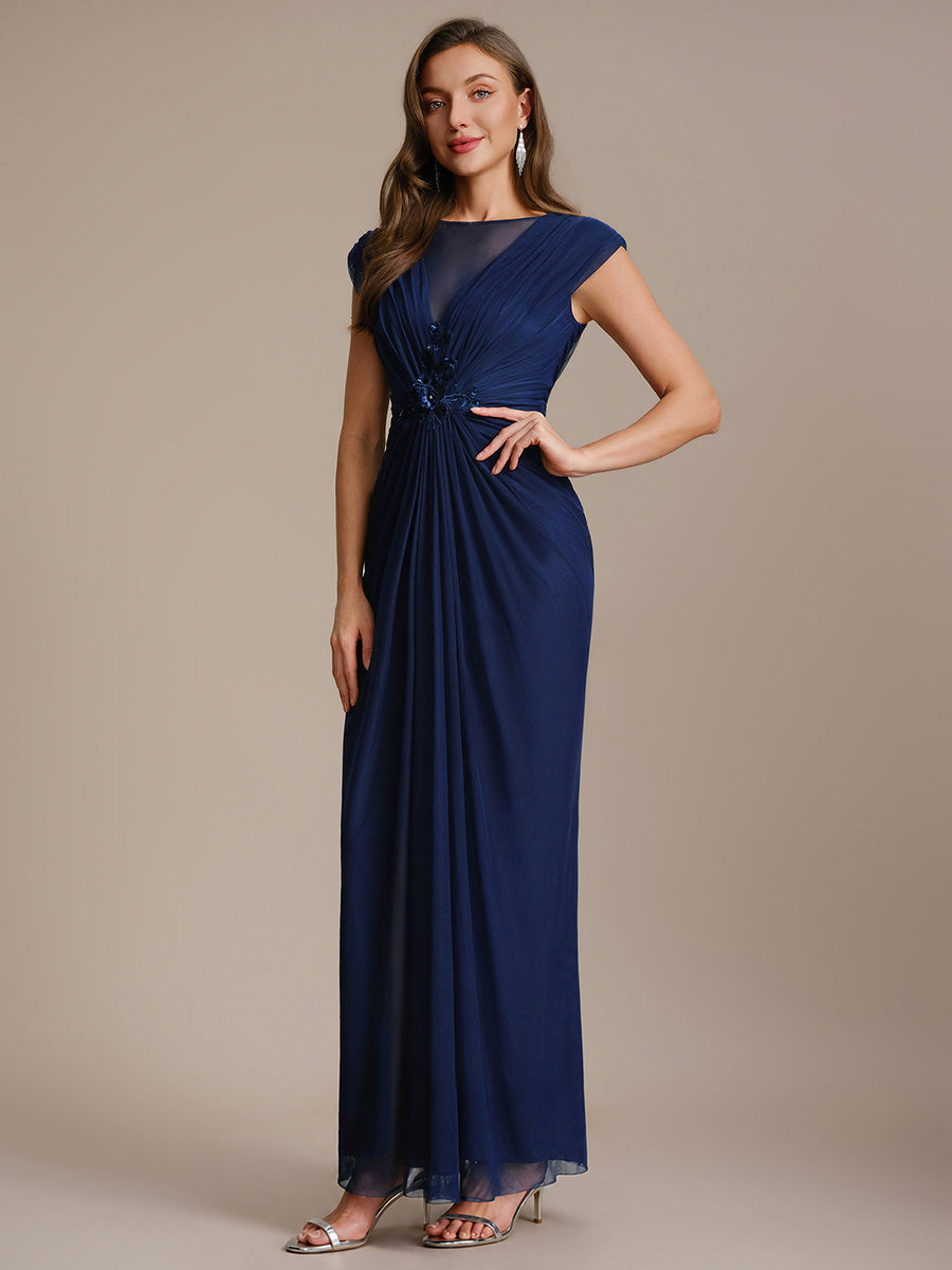 See-through Tulle Cap Sleeve Evening Dress