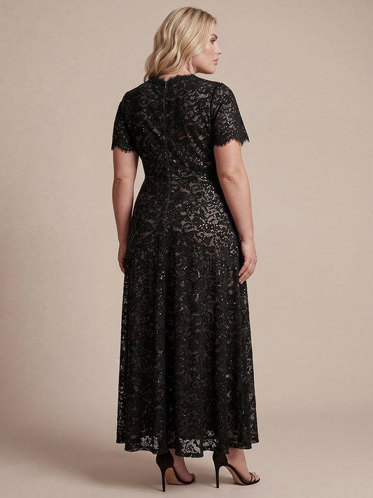 Plus Size Lace Ruffle Sleeve Evening Dress