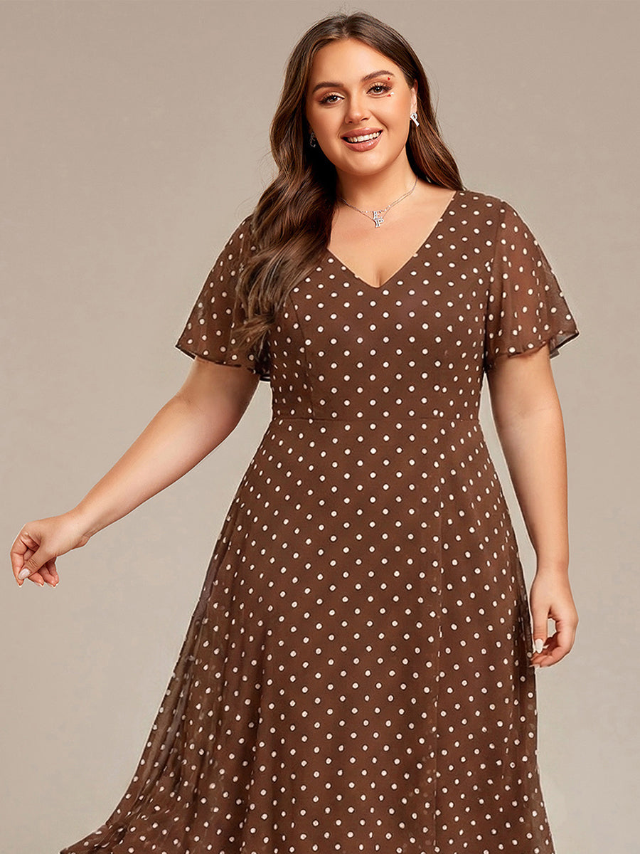 pretty AALIA|Plus Size Flowing Chiffon V-Neck Ruffle Sleeves Wedding Guest Dress