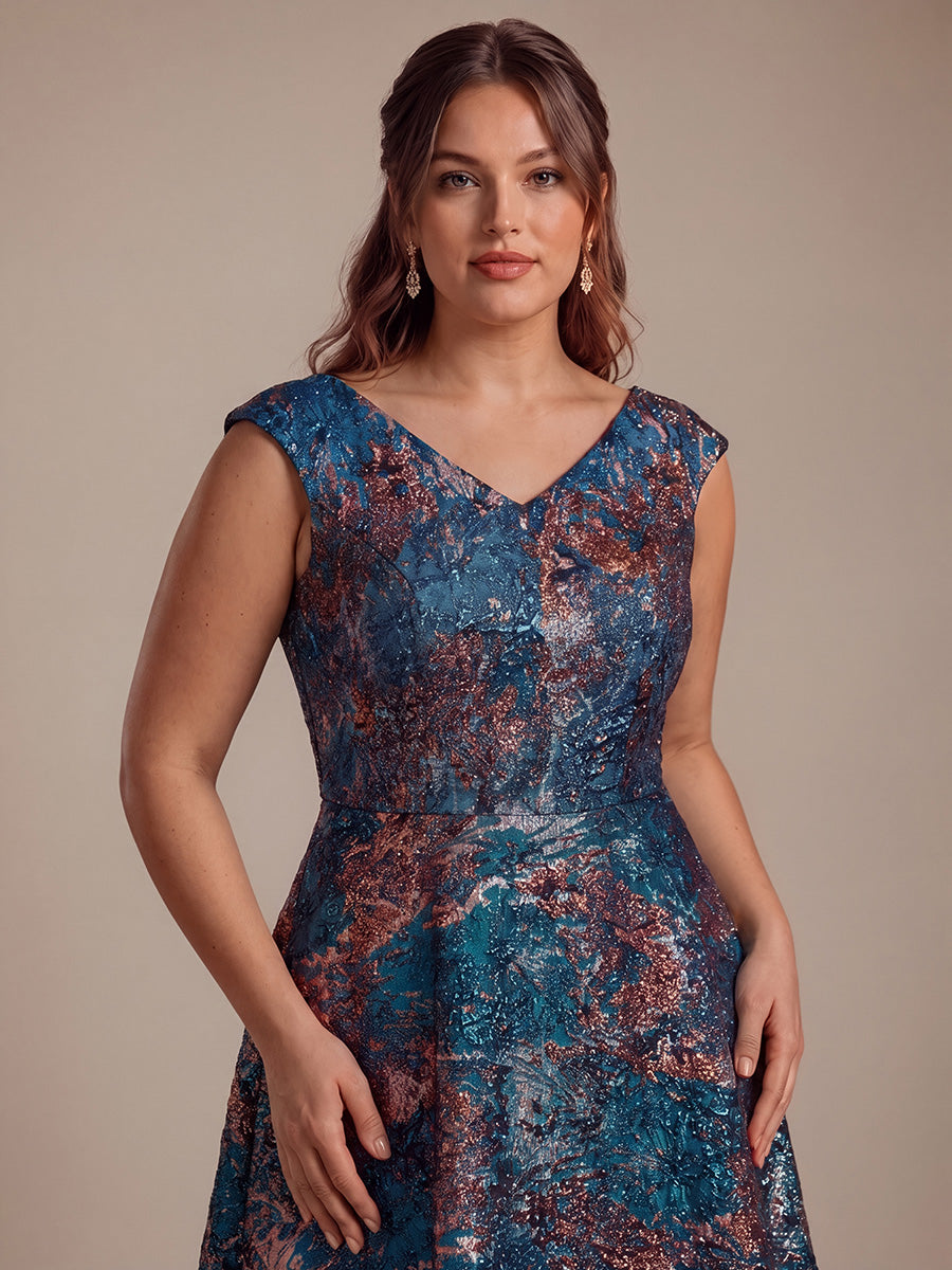 Jacquard Cap Sleeve A-Line Wedding Guest Dress