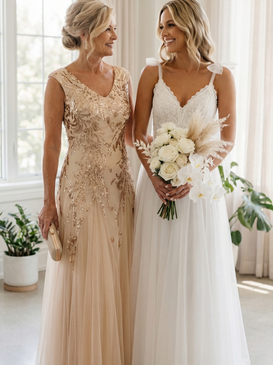 ever FREYA|Glitter Embroidered Cap Sleeve High Stretch Mother of the Bride Dress