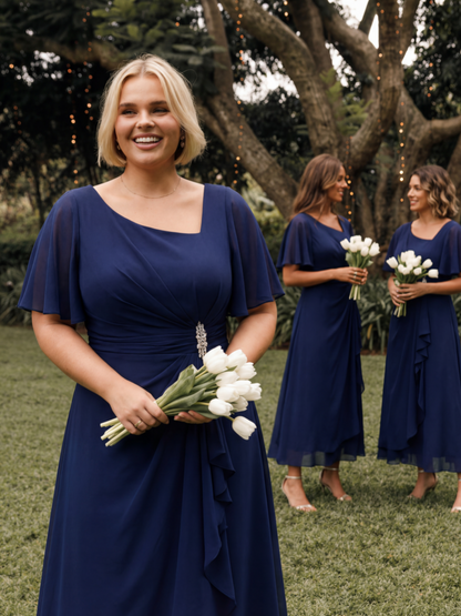 pretty LILOU| Plus Size Chiffon Ruffle Sleeve Formal Dress