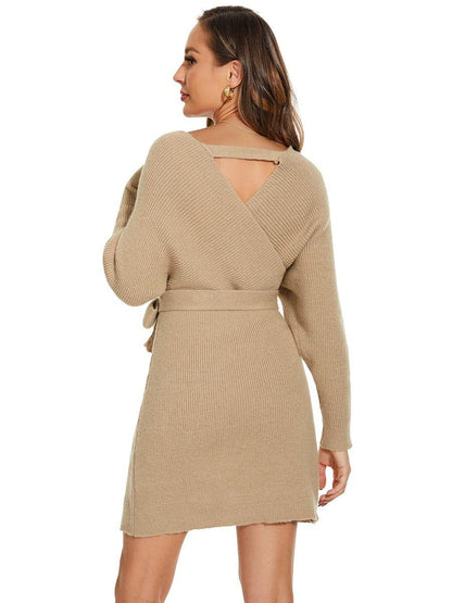 ever RACHELLE|V-Neck Wrap Long Dolman Sleeve Knit Bodycon Sweater Dress