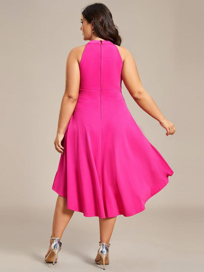 Halterneck Fashion Knee-Length A-Line Wedding Guest Dress
