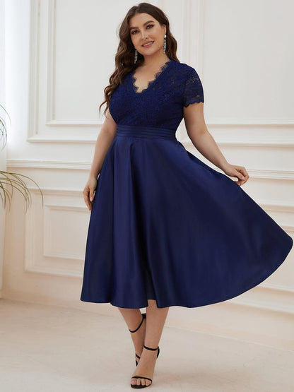 ever HARLEY|Romantic V-neck Lace Bodice Wedding Guest Dress with Pockets